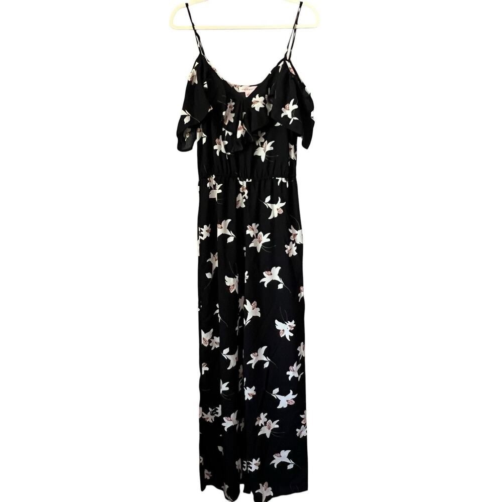 Band of Gypsies Floral Wide-Leg Jumpsuit Ruffled Neckline Womens L New